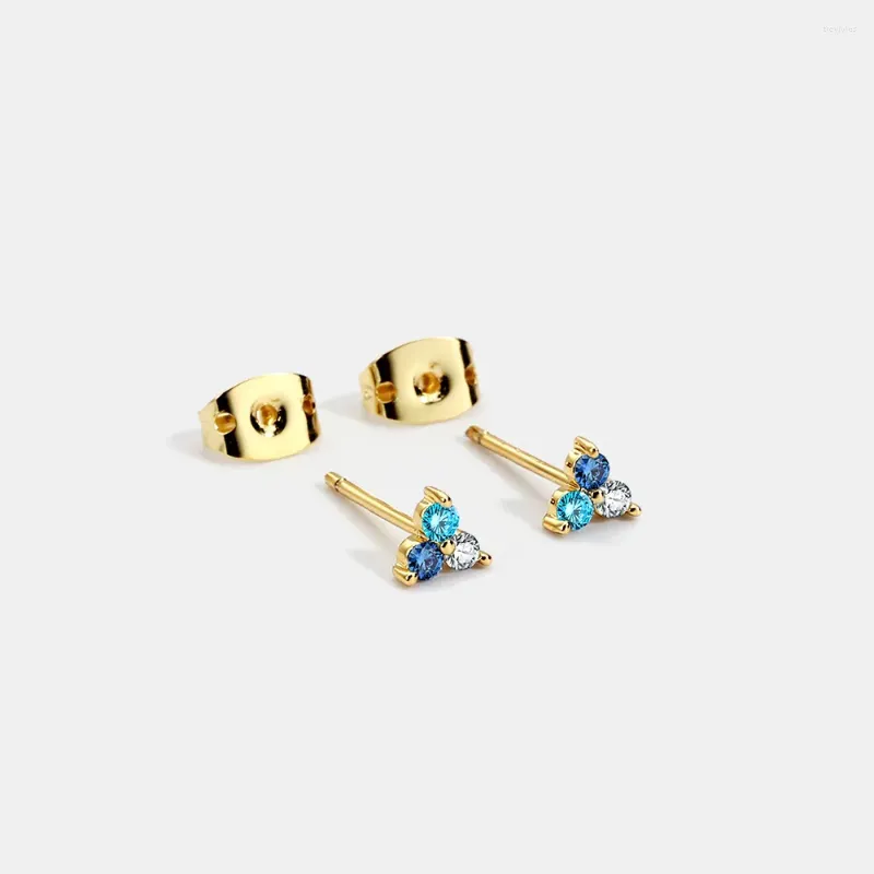 Stud Earrings European And American Blue Gradient Contrast Zircon Mini Female Are Not Allergic To 925 Silver Needles