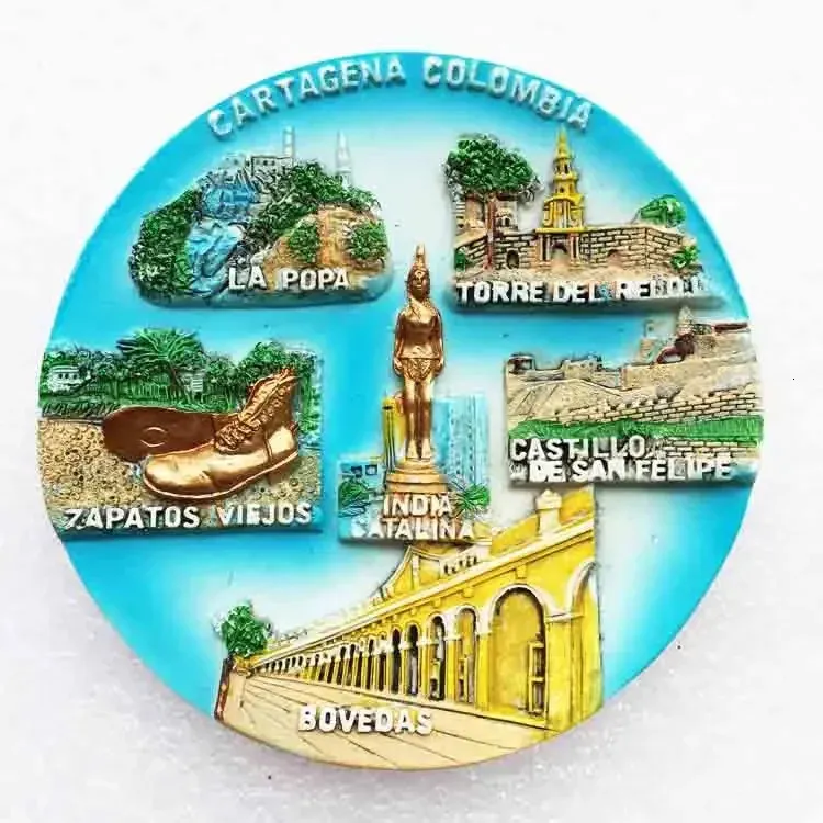 Colombie Réfrigérateur Aimant Autocollants Souvenir Touristique Ancienne Ville de Cartagena Aimants en résine 3d pour Réfrigérateurs Décoration de La Maison 240318