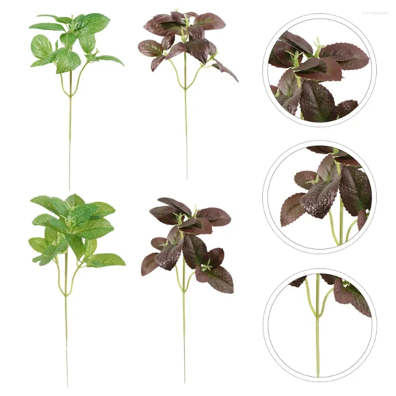 Flores decorativas 4 pcs plantas de imitação de plantas simuladas verdes falsos arranjo de flores falso vegetação artificial