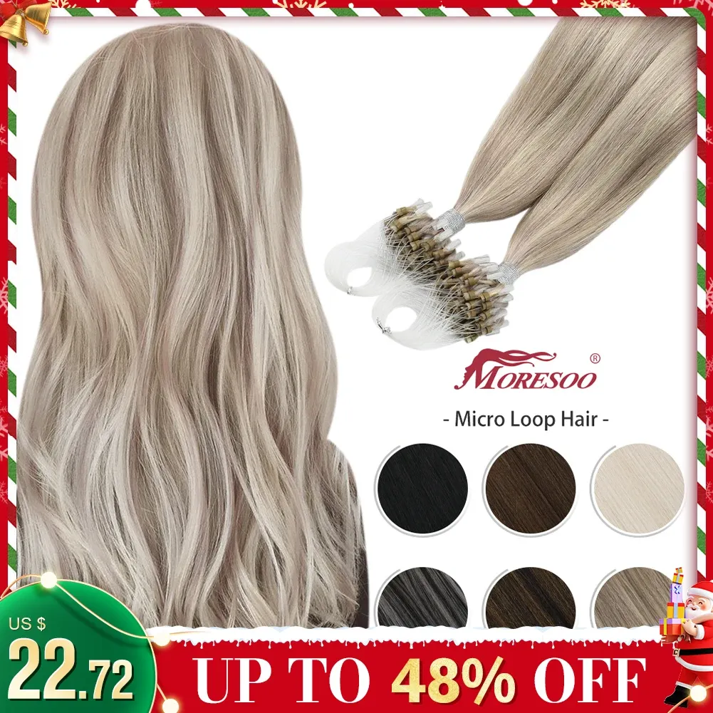 Extensies Moresoo Micro Link Hair Extensions Echt haar Micro Loop Hair Cold Fusion 50G Onzichtbare Braziliaanse PreBonded Remy Micro Ring Haar