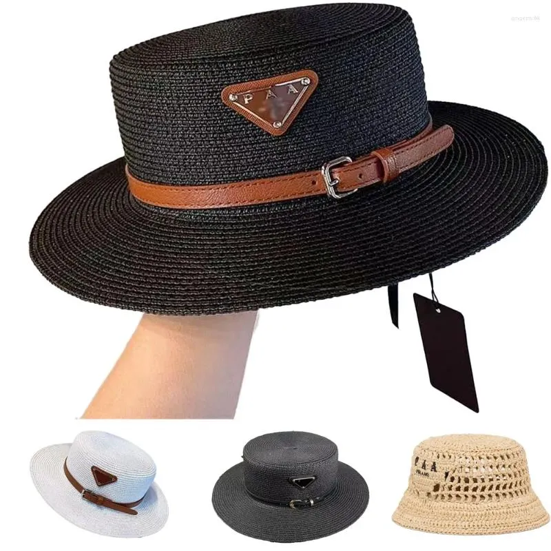 Cappelli a tesa larga PRA Designer Cappello di paglia Marchio di lusso italiano Stesso stile Cappellini da donna 2024 Estate Classico Triangolo invertito Grande sole da uomo