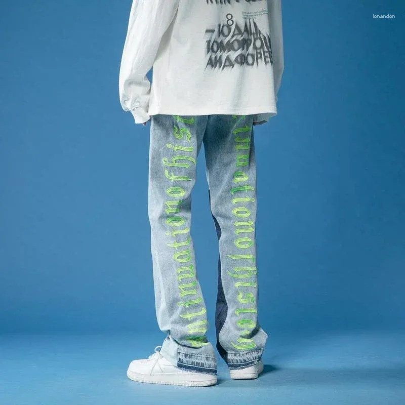 남자를위한 남자 청바지 스트레이트 남성 카우보이 바지 인쇄 그래픽 kpop 여름 일본 거리 스타일 넓은 다리와 함께 힙합 바지 힙합 바지