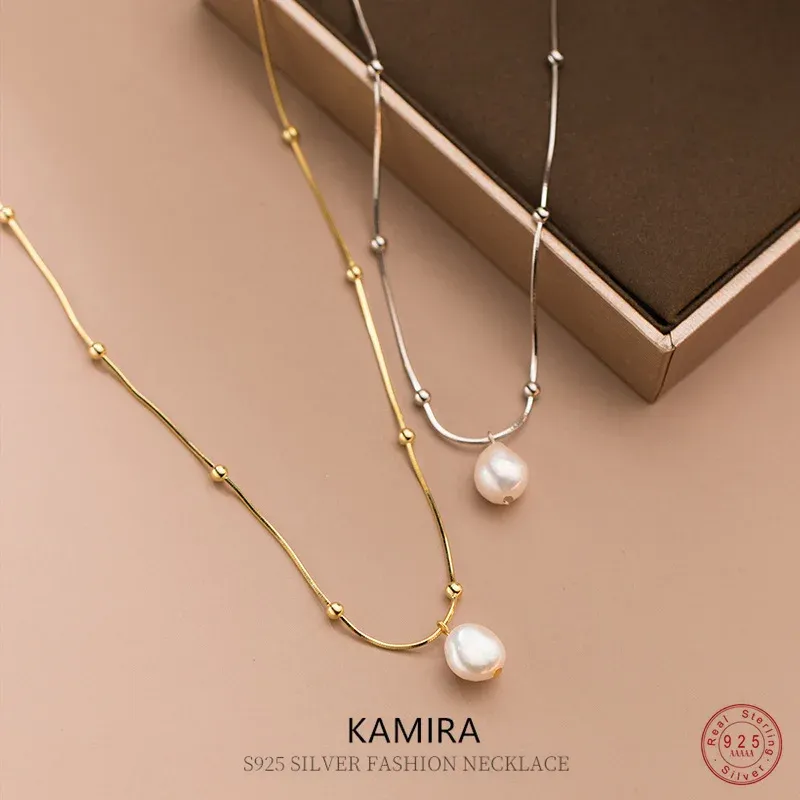 Necklaces KAMIRA Real 925 Sterling Silver Charm Luxury Beads Pearl Necklace for Women Wedding Elegant Gentle Collarbone Chain Fine Jewelry