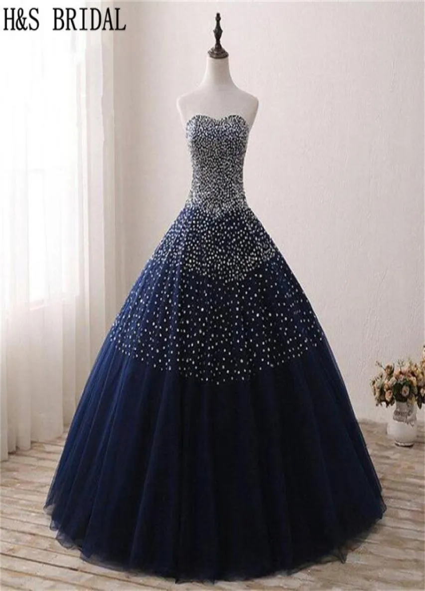 2018 robe de bal bleu marine robes de bal pas cher perles robe de Quinceanera femme robes de soirée formelles nouveauté 8979782
