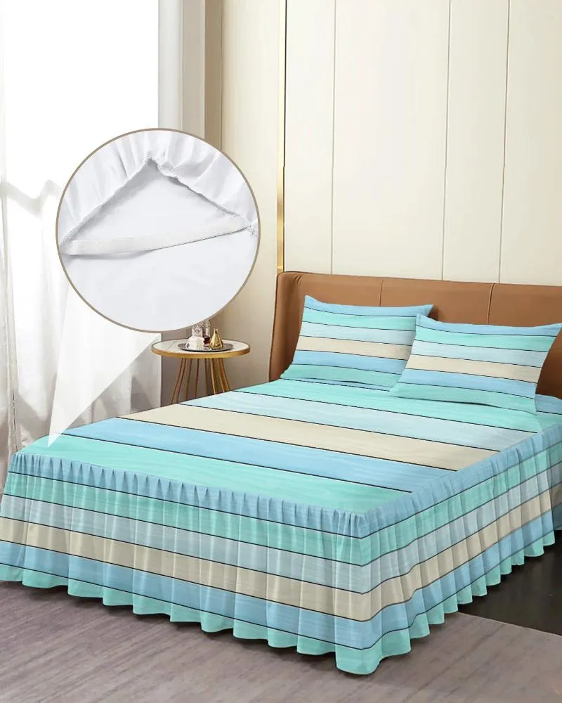 Bed Skirt Wood Grain Candy Color Water Elastic Fitted Bedspread With Pillowcases Mattress Cover Bedding Set Sheet