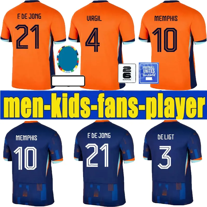 24/25 NetHErlANDs MEMPHIS Maglia da calcio per club europeo Olanda 2024 Coppa Euro 2025 Maglia da calcio per squadra nazionale olandese da uomo Kit completo per bambini Casa lontano MEMPHIS XAVI GAKPO