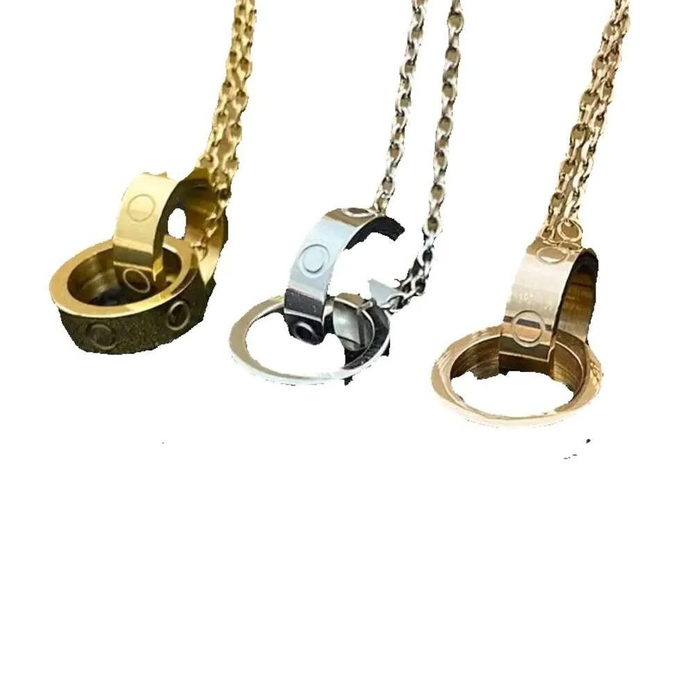 Hart Hanger Schroef Kettingen Vrouwen Ronde Rvs Paar Dubbele Cirkel Gouden Ketting Sieraden Hals Cadeaus voor Vrouw