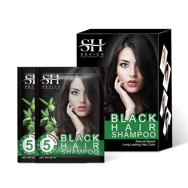 Color 10pcs /Lot Sevich Black Hair Shampoo Fast Dye Grey White to Black Only 5 Minutes Plant Essence Natural Lasting Months