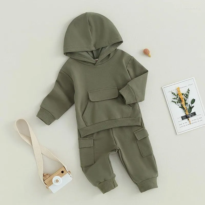 Giyim Setleri Toddler Bebek Erkek Erkek Erkekler Elastik Bel ile Uzun Kollu Hoodie Bebek Sonbahar Kış Giysileri