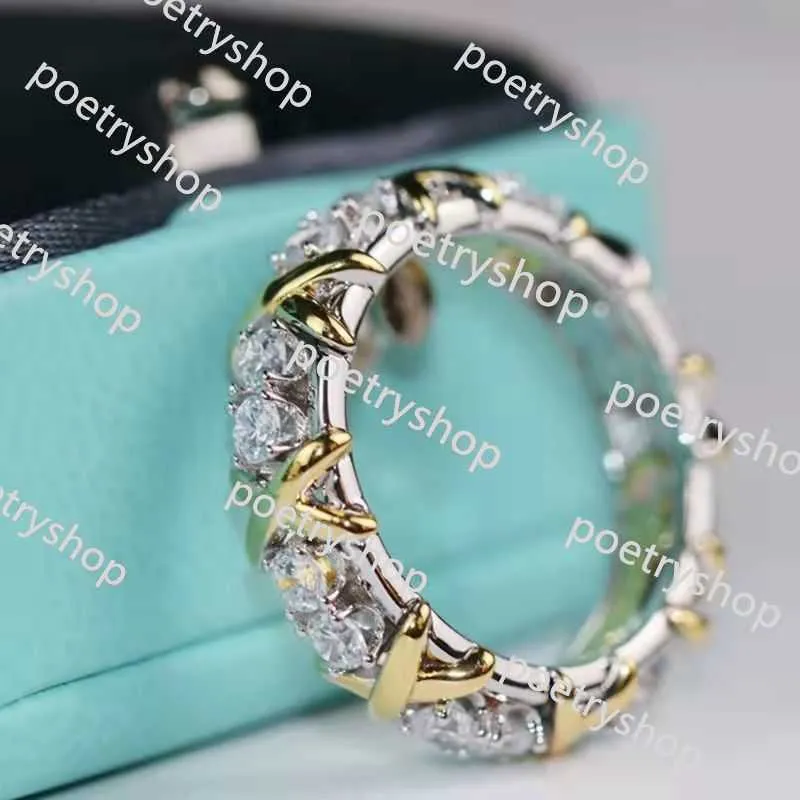 Anéis de banda 2023 Designer de luxo senhoras cruzam entre anéis de ouro com diamantes anéis de moda jóias clássicas 18K banhado a prata rosa casamento atacado