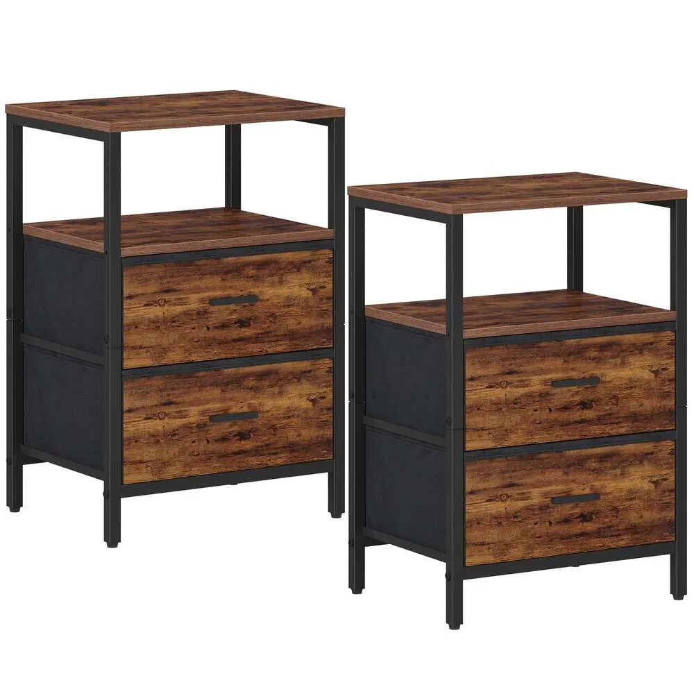 Huaneri 2-piece Set, Bedside 2 Fabric Drawers Shees, Side Table with Open Storage Rack, Suitable for Bedrooms and Offices, Rural Brown NS30701B