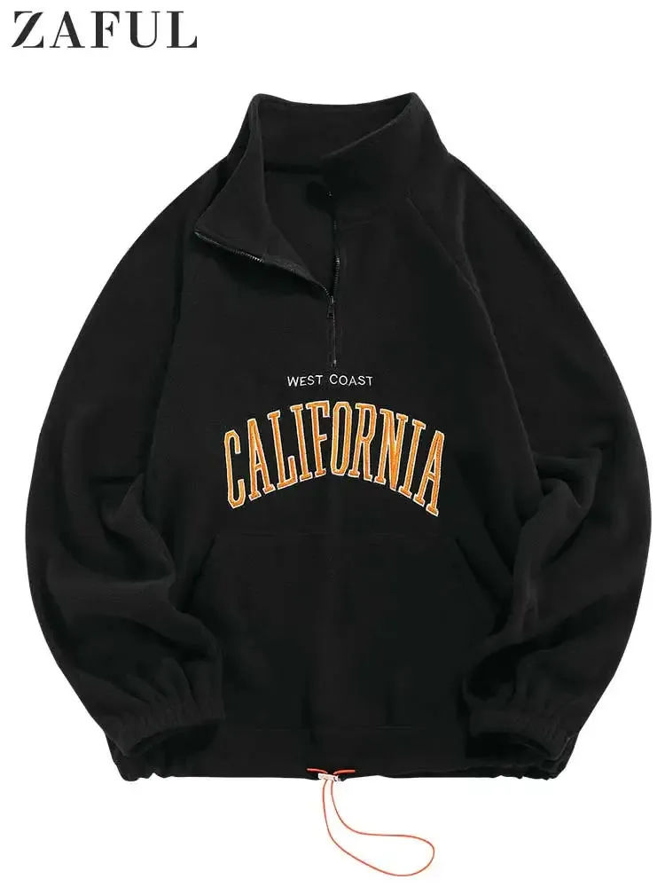 Mens Hoodies Kabarık Polar Sıcak Sweatshirts Mektuplar İşlemeli Vintage Street Giyim Kazak Sonbahar Kış 240307