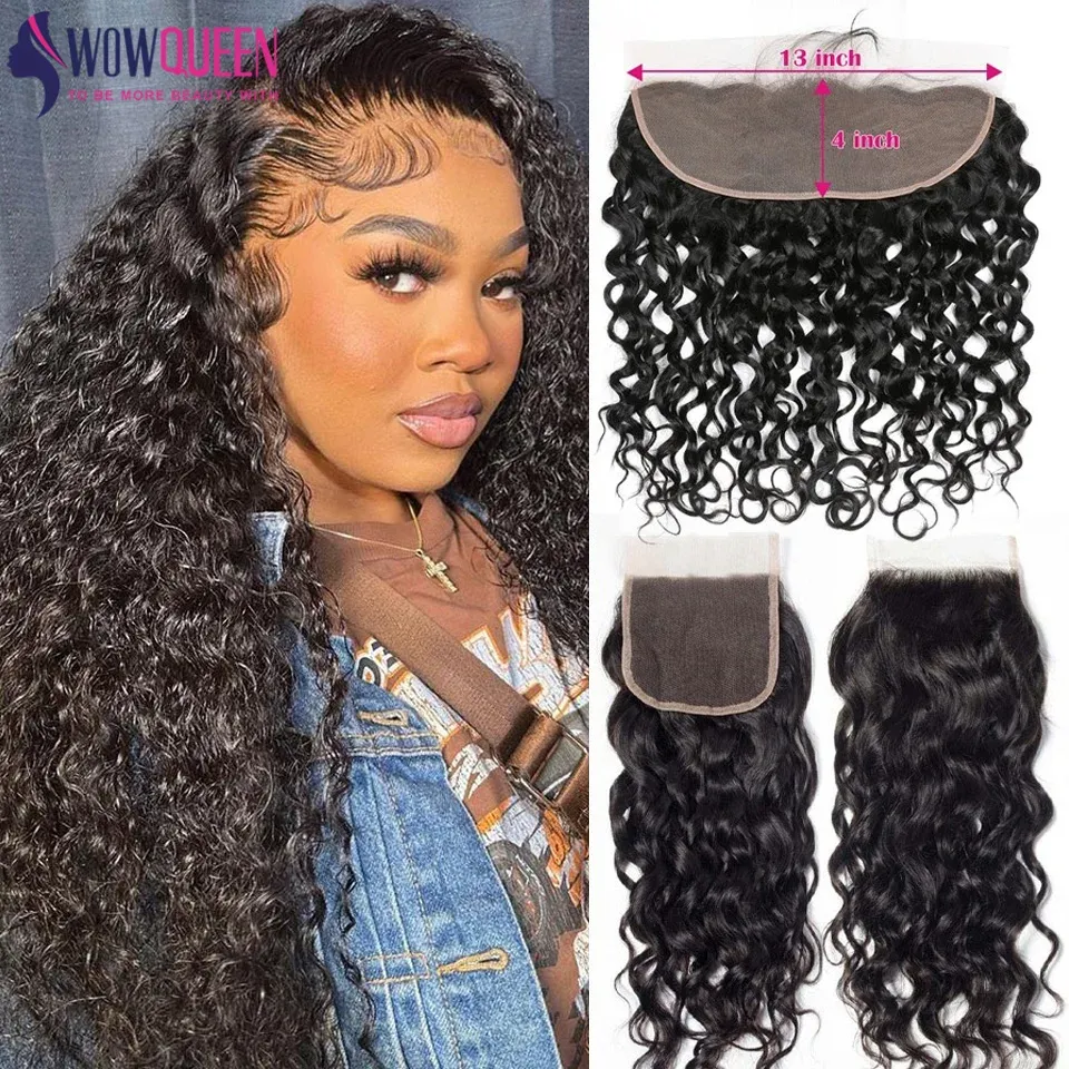 Closures Water Wave 4x4 5x5 Lace Closure Deep Part Transparent Lace Frontal 13x4 13x6 6x6 Remy Human Hair Hand Tied 24 26 Inch WOWQUEEN