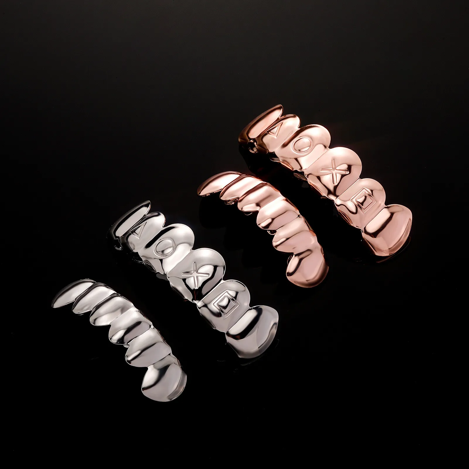 Klein symbool zilver goud mond tanden grillz caps boven onder koperen grill set mannen vrouwen vampier bucktooth grills rock punk rapper voor mannen hiphop sieraden