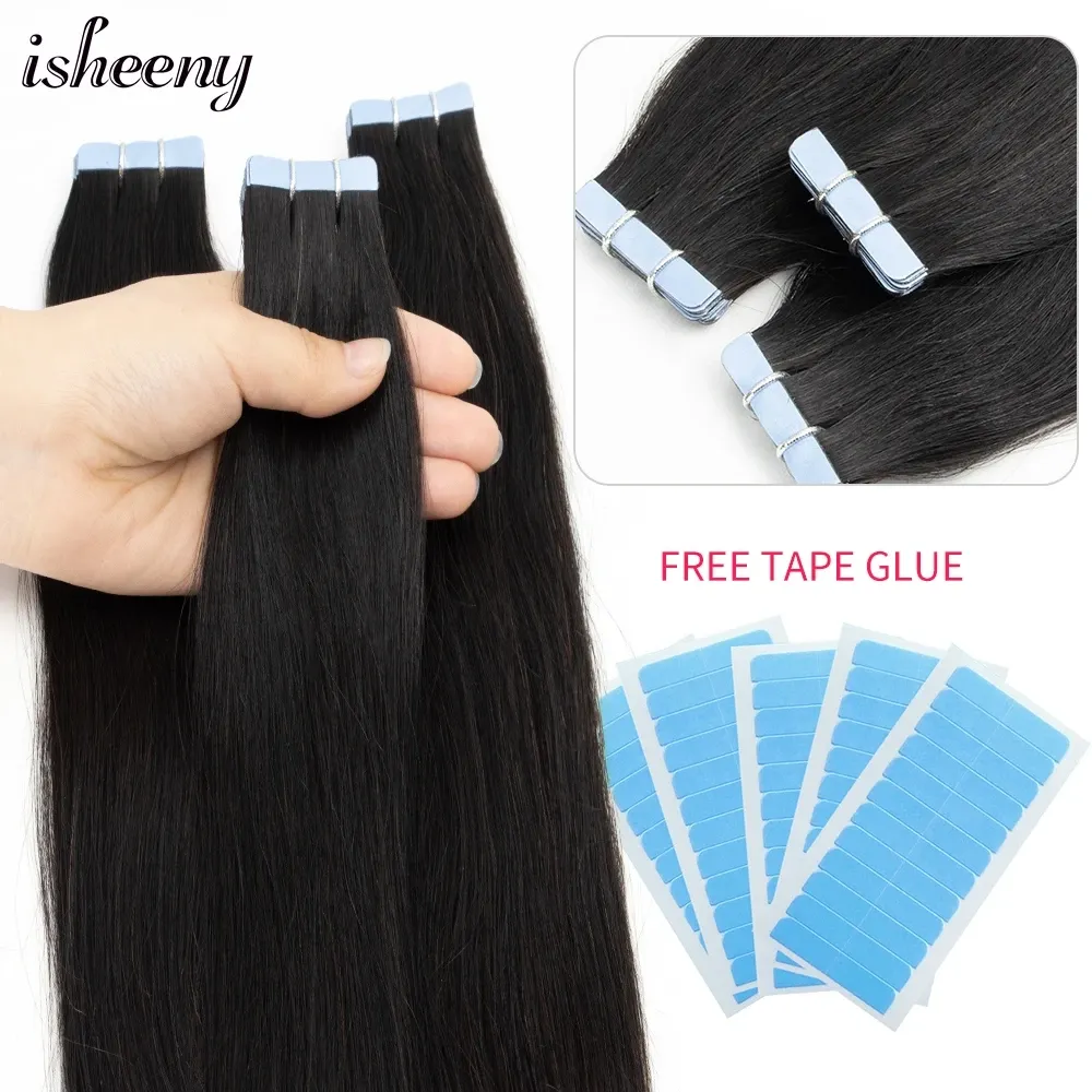 Extensions Isheeny Tape In Human Hair Extensions 12"26" Skin Weft Hair Extensions Invisible Virgin Hair Natural Color 1B 20pcs