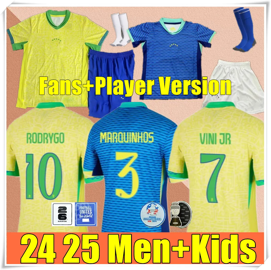 24 25 Brazylia Vini Jr. Piłka nożna Brasil Casemiro 2023 Drużyna narodowa G. Jesus P.coutinho Men Kit Kit Home Away L.Paqueta T.Silva Pele Football Shirt Mundur