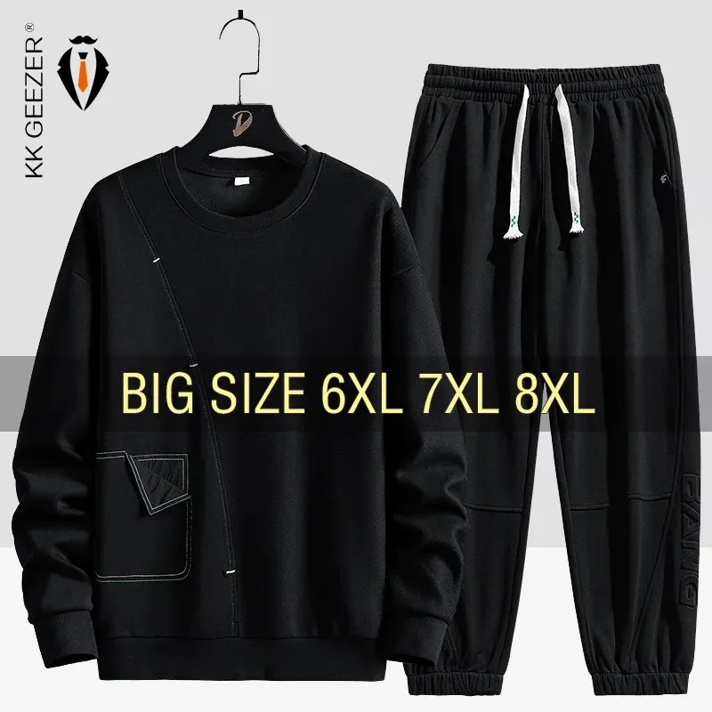 Män tröjor Set 5xl 6xl 7xl 8xl plus size hoodies Cotton Streetwear Hooded Sportwear Long Sleeve Autumn Oneck Pullovers 240315