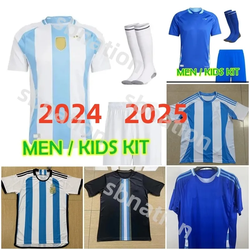 Argentine 3 étoiles Soccer Jerseys 2024 Home Away Fans Player Version Messi Dybala Di Maria Martinez de Paul Maradona Kit enfants Hommes 24 25 Copa America Cup Camisetas