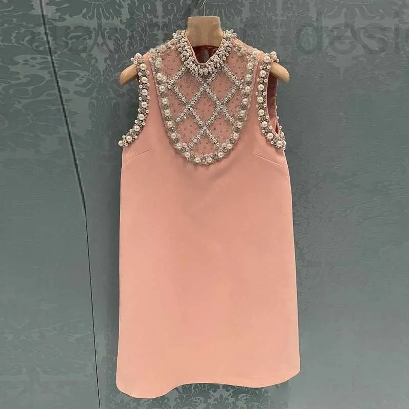 Basic & Casual Dresses designer brand Miu Miao Chunxia Heavy Industry Diamond Embedding Dress Sleeveless Round Neck Dress, Elegant and A-line Skirt for Women MANN