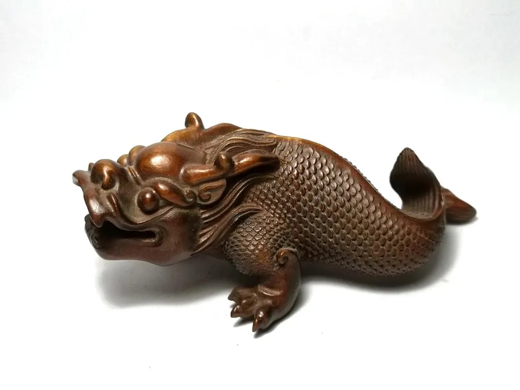 Decorative Figurines CULTUER ART Collectable Old China Boxwood Hand Carved Loong Dragon Figure Statue Family Ornament Gift