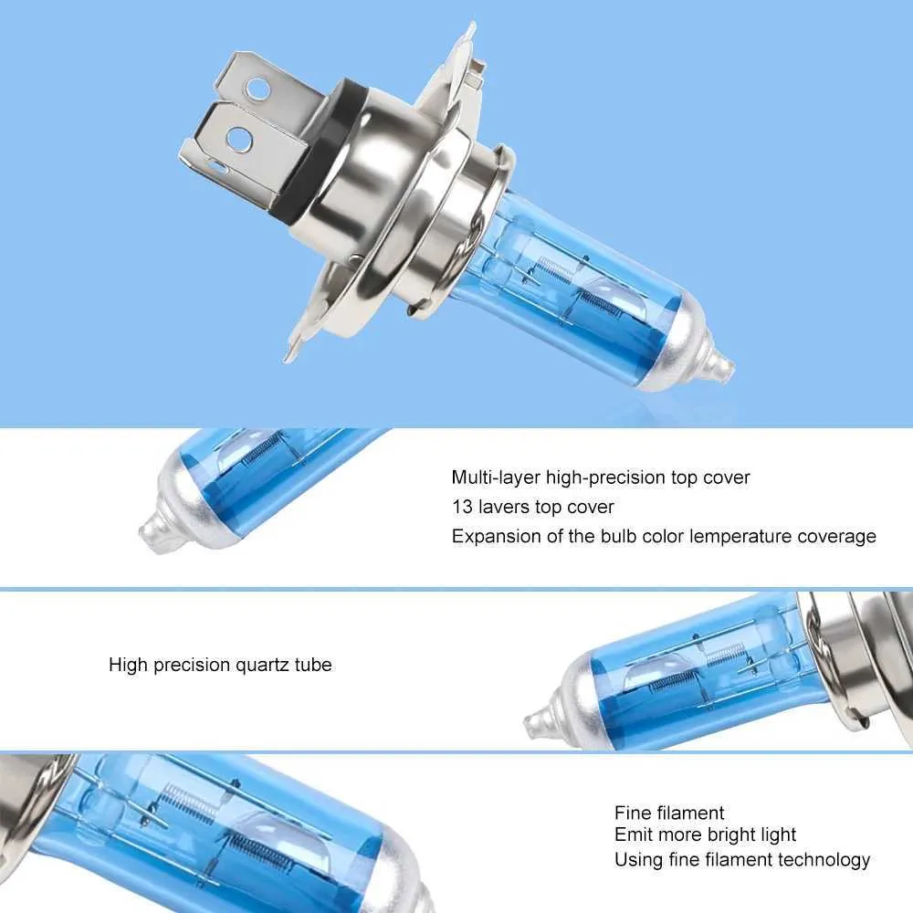 Sonstige Autobeleuchtung 2x Auto-Halogen-Xenon-Lampe Abblendlicht H4 12V 60/55W P43T ultraweiß 6000K Parkplatzscheinwerfer AutodesignL204