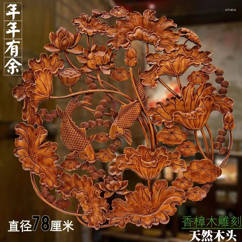 Estatuetas decorativas Dongyang madeira esculpida pingente escultura artesanato chinês sala de estar arte sólida ano por