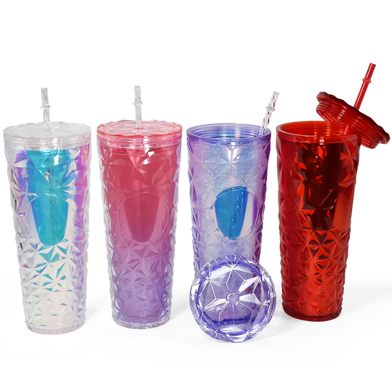 Пластиковый стакан с шипами, 25 унций, пластиковый стакан с двойными стенками, блестящий, многоразовый акриловый стаканчик, бутылки для воды с бренди и бриллиантами