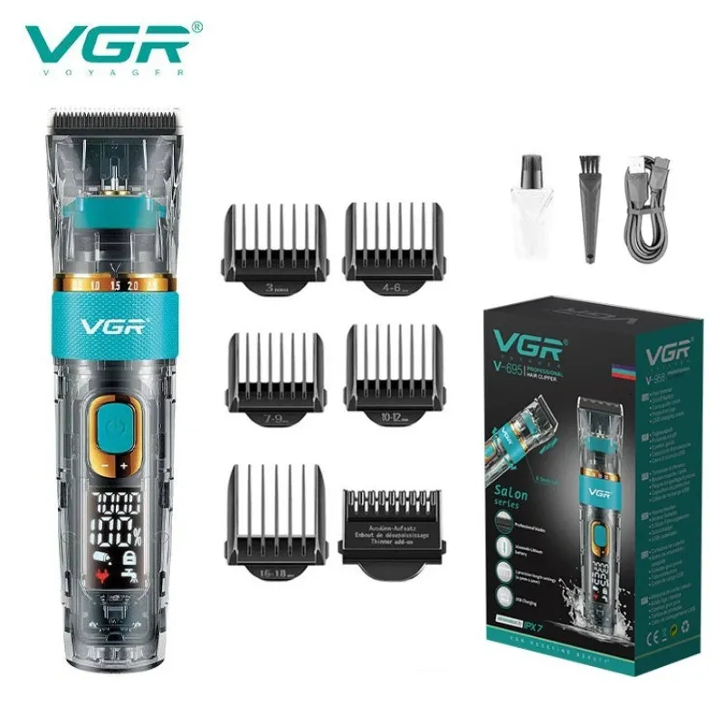 VGR Hair Trimmer Cordless Clippers Waterproof Cutting Machine Justerbar Clipper Transparent för män V695 240315