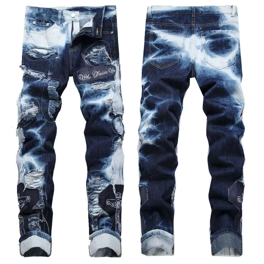 2023 Nieuwe jeugdtrend blauwe, geborduurde, loszittende jeans met rechte pijpen