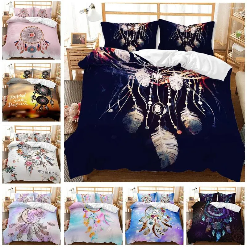 Sängkläder sätter färgglada täcke omslagsset Dream Catcher Feather Mandala Comforter med örngott för vuxna flickor sovrumsdekor