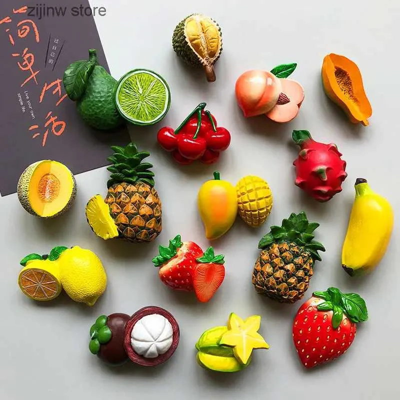 Koelkastmagneten Creatieve 3D Vers Fruit Vriezer Magnetische Sticker Magnetisch Voedsel Kamer Decoratie Ananas Citroen Kers Vriezer Magnetisch Cadeau Y240322