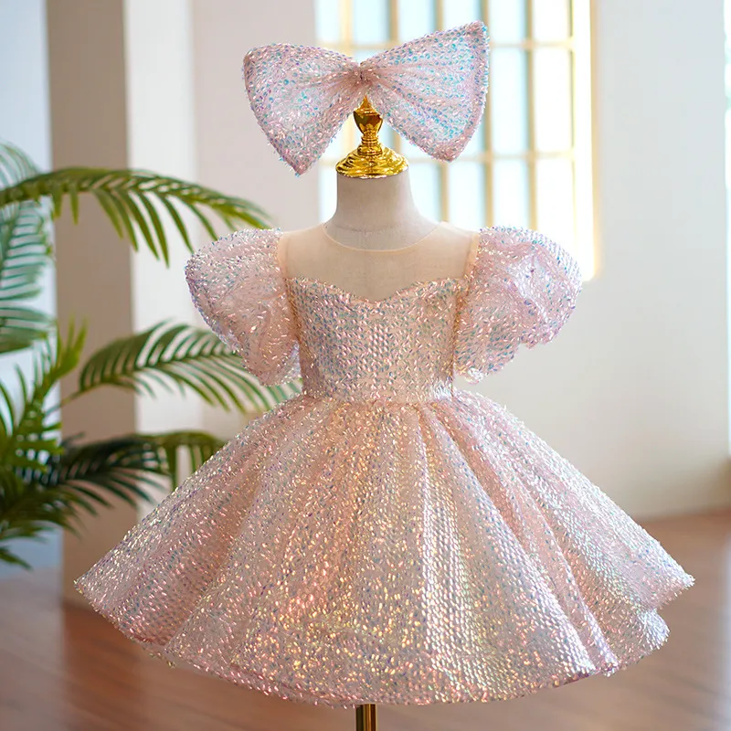 Sweet Pink Jewel Flower Girl Dresses Girl's Birthday Dresses Girls Party Skirt Girl Everyday dress Kids' Party Wear SZ 2-12 D322103