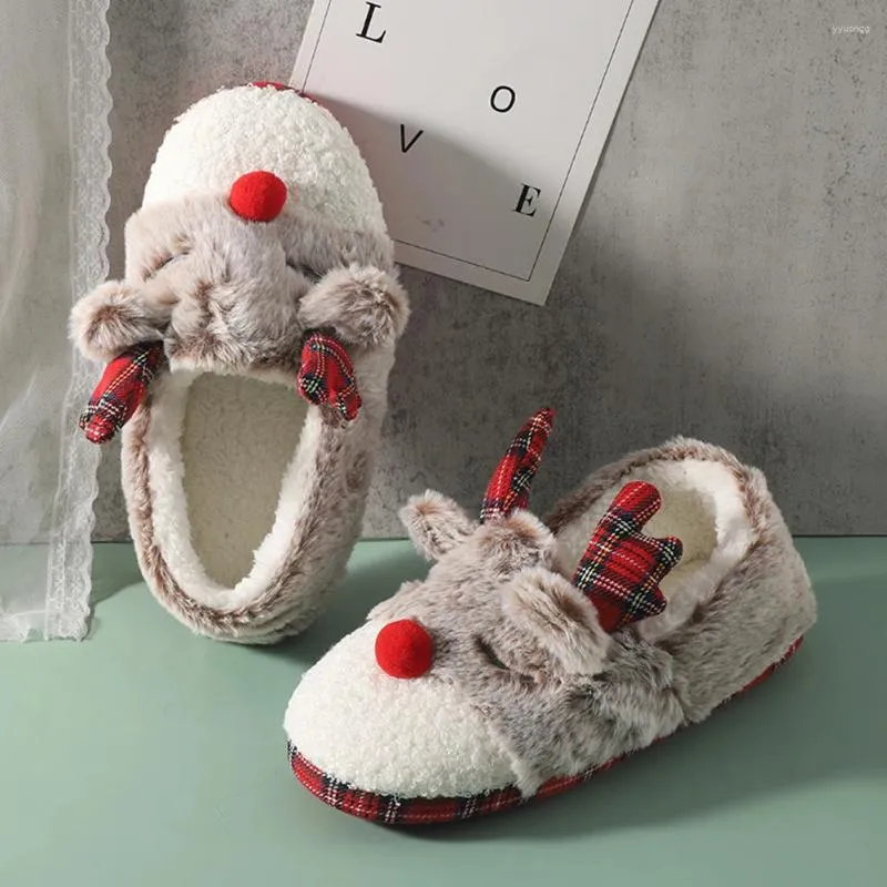 Slippers Dames Kerstmis Elk Huis Antislip Thuis Katoenen Schoenen Gezellig Pluche Voor Koud Weer Binnen