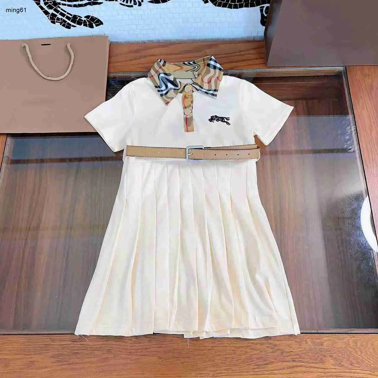 Brand designer kids clothes girls dresses baby skirt With belt Princess dress Size 110-160 CM Embroidered logo child frock 24Mar