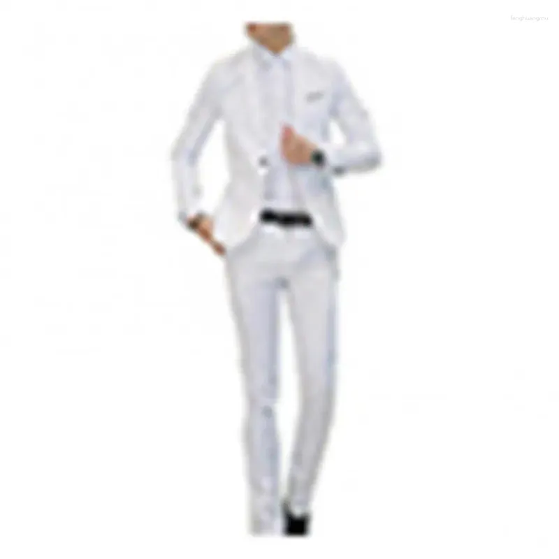 Costumes pour hommes 2pcs Bureau Business Hommes Solide Couleur Revers Costume Veste Casual Slim Blazer Pantalon Ensemble à manches longues