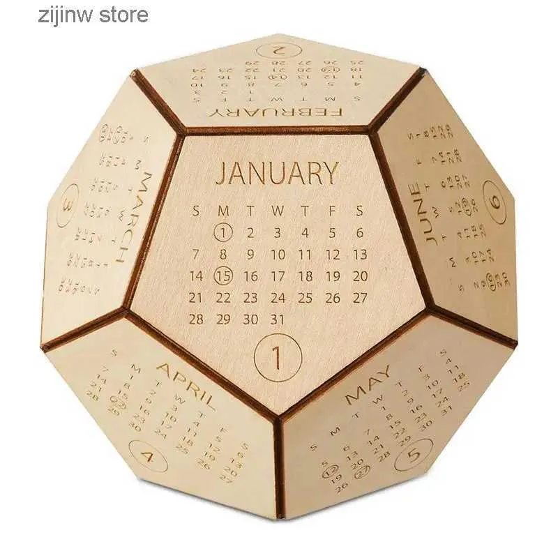 Calendrier Calendrier de bureau en bois Debout Dodécaèdre Cube Calendrier Calendrier de bureau Intéressant Décoration de bureau Cadeaux Y240322