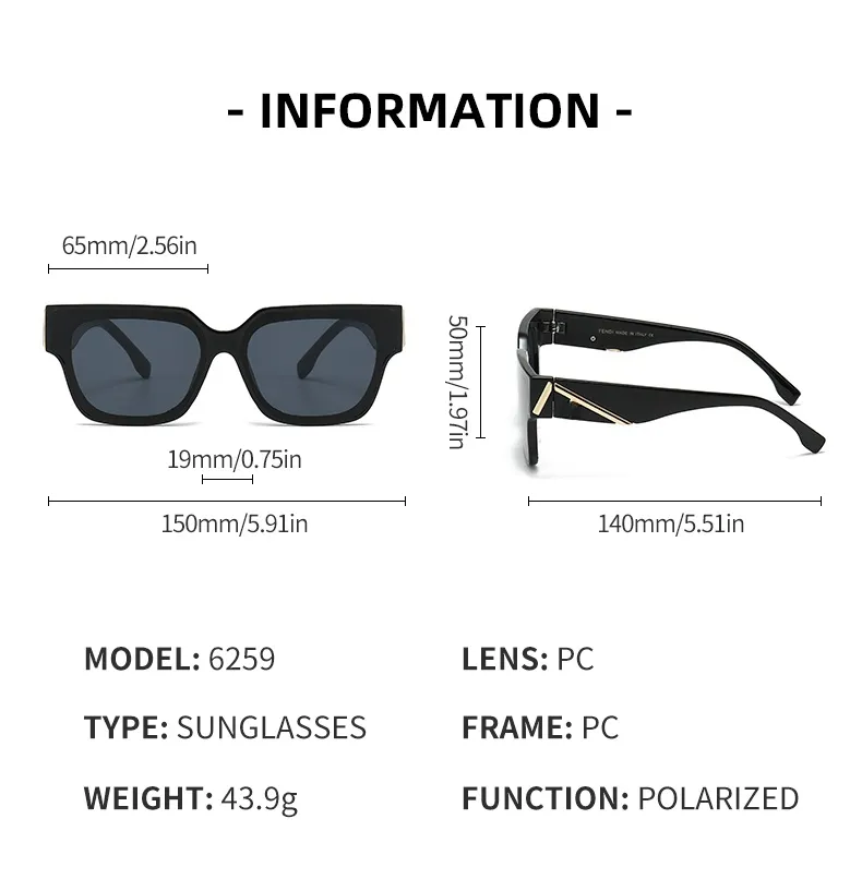 Design de mode F lunettes de soleil hommes et femmes voyage décontracté protection UV cadre carré cadre ovale lunettes de soleil tendance
