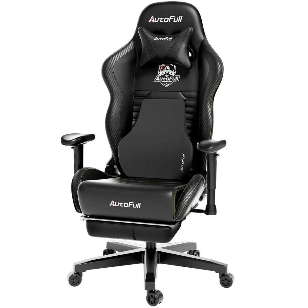 Autofull C3 Gaming Office PC Support lombaire ergonomique, style course en cuir PU, dossier haut, chaise de travail pivotante réglable avec repose-pieds (noir)