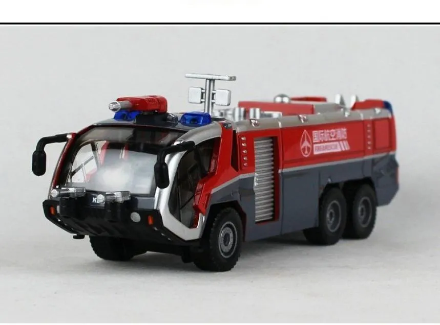 KDW Diecast Alloy Car Model Toy Airport Water Cannons Fire Truck med ljudlampor Pullback 150 Skala för prydnad Christma4583629