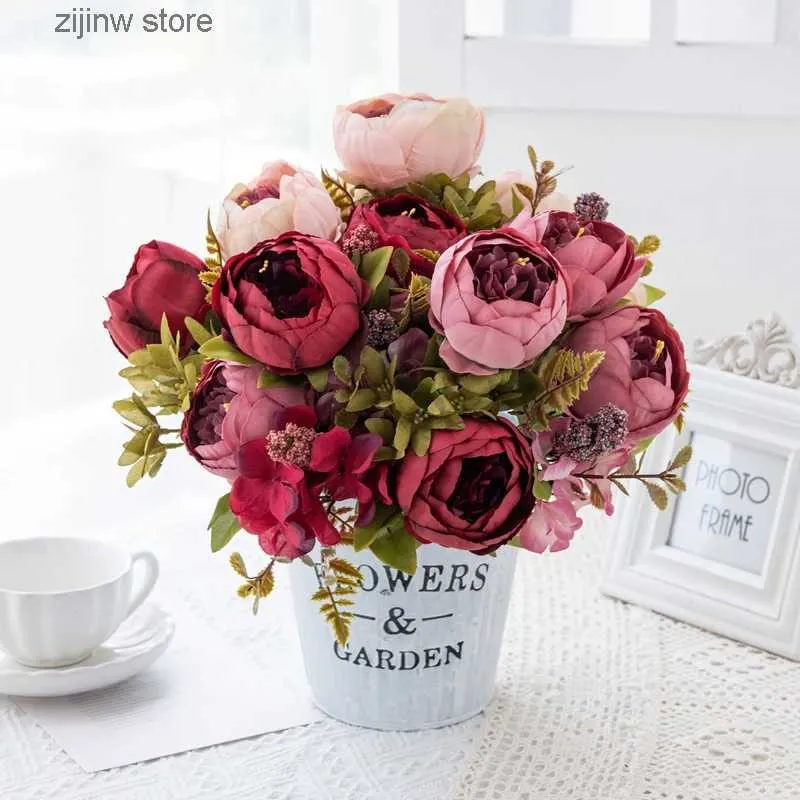 Faux Floral Greenery Big Artificial Flowers Vase for Home Living Room Decoration Wedding Bouquet Outdoor Silk Peony Christmas Garlands High Quality Y240322