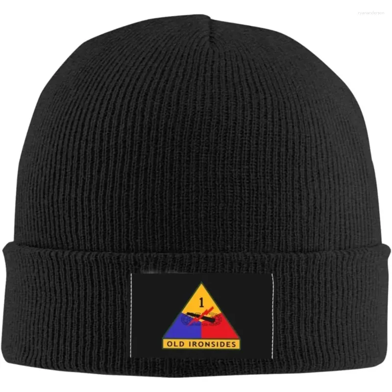 Bérets Armée des États-Unis 1ère Division Blindée CSIB Bonnet Chapeau Pour Hommes Femmes Chaud Confortable Tricot Crâne Casquette Acrylique Chapeaux D'hiver