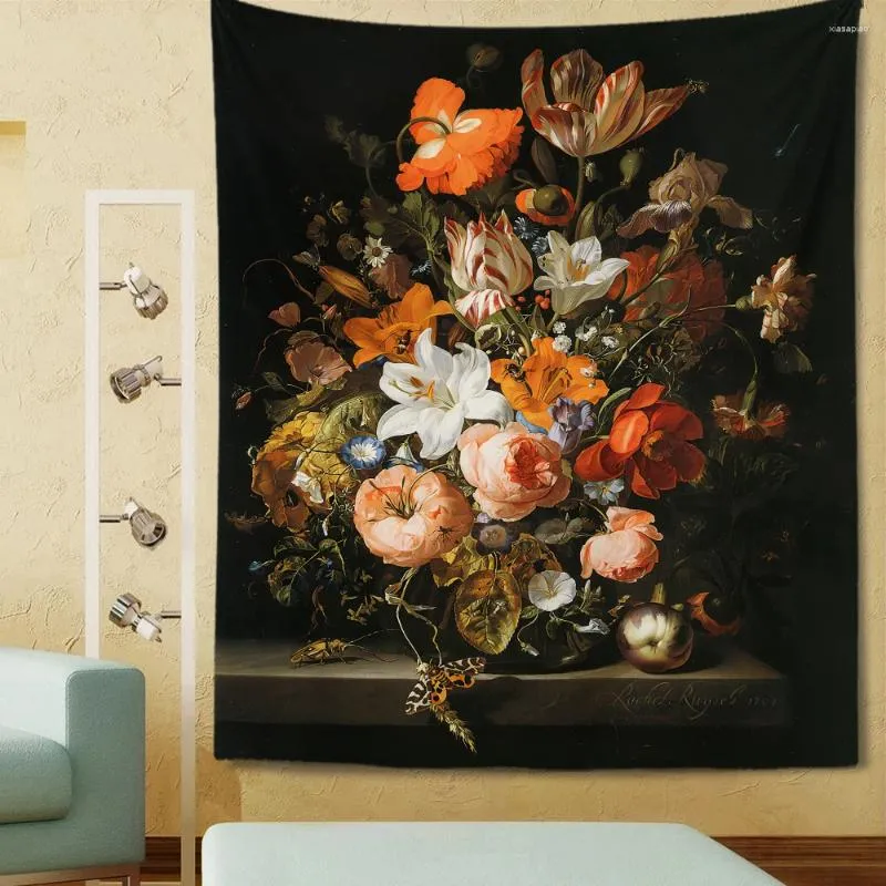 Tapestries Vintage Style Flowers Tapestry Oil Painting Wall Hanging Home Living Room Bedroom Dorm Art Decoration