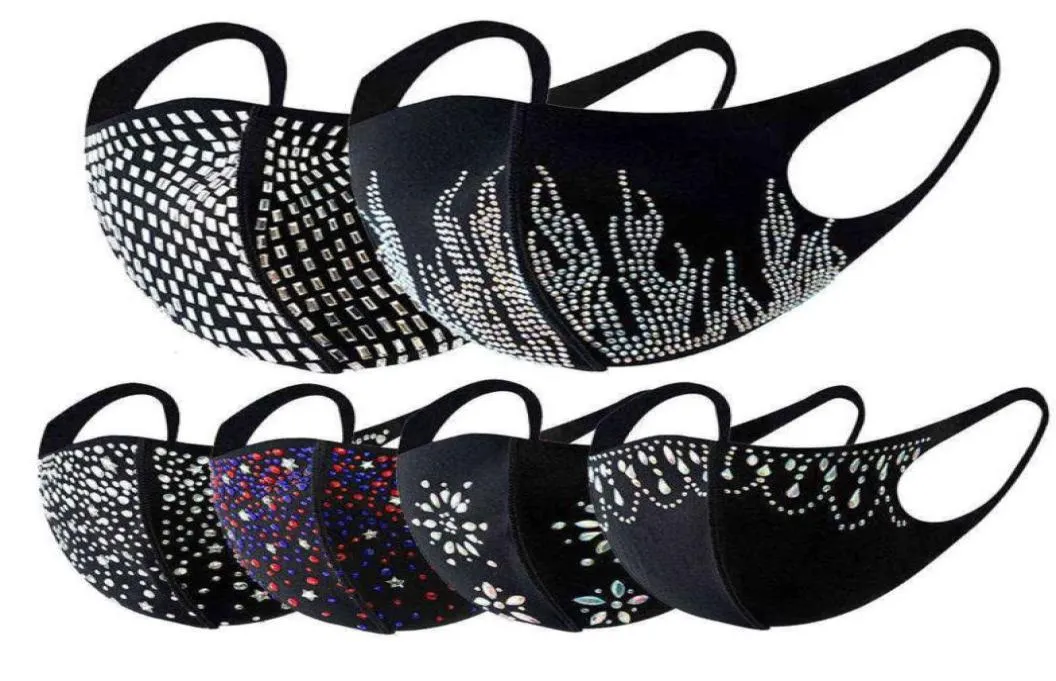 2021 Mode Paillettes Masque Femmes Strass Blingbling Coton Bouche Masques Adulte Classique Noir Paillettes Spot Antipoussière Haze Facem1873611