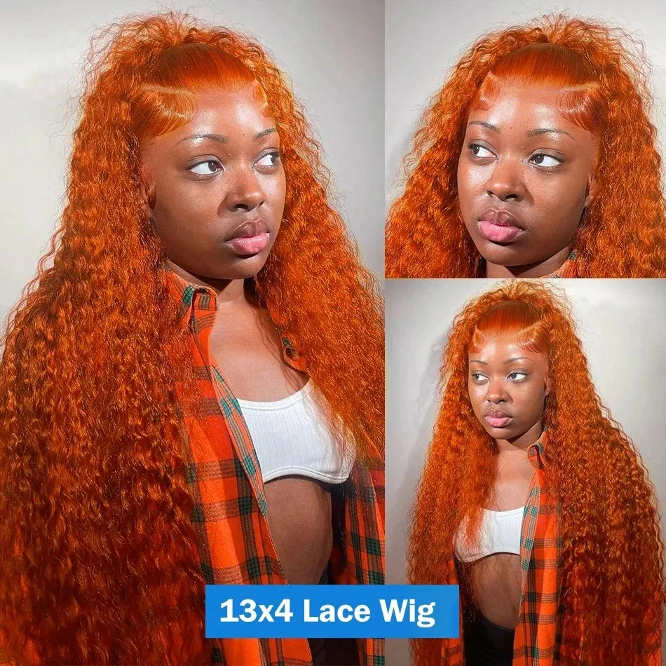 250% 30 36 Inch Curly Ginger Orange 13x6 HD Lace Front Human Hair Wigs Deep Wave 13x4 Lace Frontal Wig Brazilian for Women