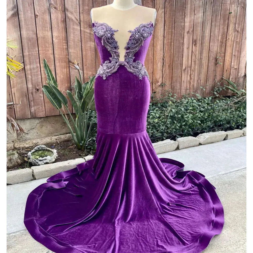 Ebi Purple Aso Arabic Mermaid Prom Dress Beaded Crystals Evening Formal Party Second Reception Birthday Engagement Gowns Dresses Robe De Soiree ZJ es
