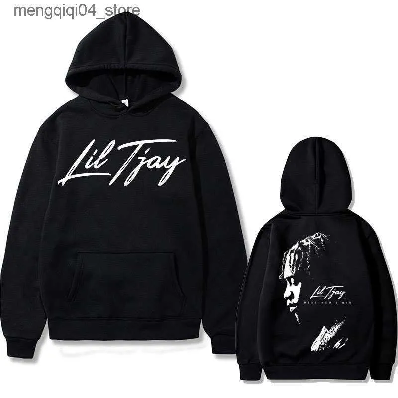 Men's Hoodies Sweatshirts Mens Rapper Lil Tjay Destined 2 Win Double Sided Print Hoodie Man Black Cotton Sweatshirt Men Women Fashion Oversized Hip Hop 230202 Q240322