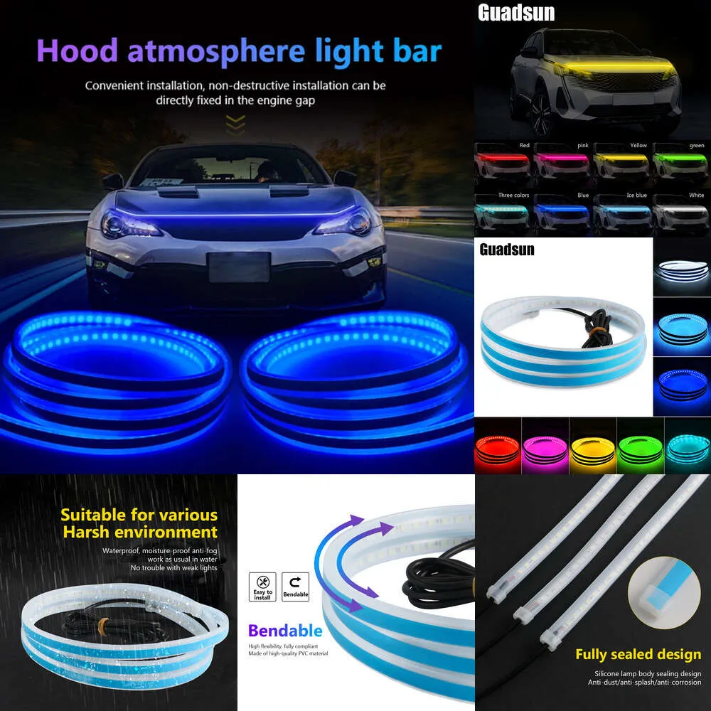 Neue 150 cm 180 cm LED Auto Haube RGB APP Steuerung Flexible Tagfahrlicht Dekorative Atmosphäre Lampe Licht Bar scheinwerfer 12 V