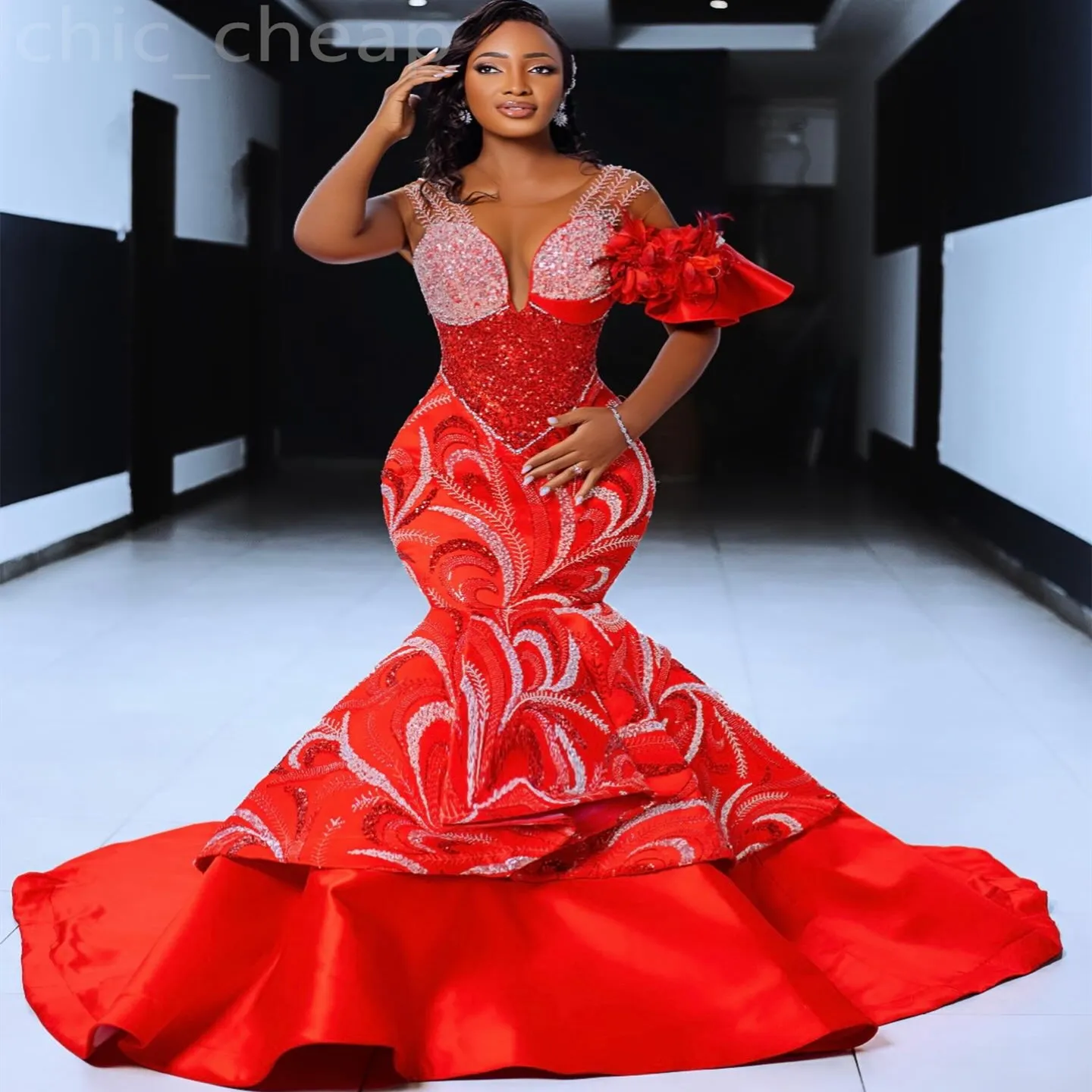 2024 ASO EBI FLORALS LACE MERAMAIT PROM DRESS PEADED PESKINERAD ENKTAG Formell fest Second Reception 50th Birthday Engagement Gowns Dresses Robe de Soiree ZJ33