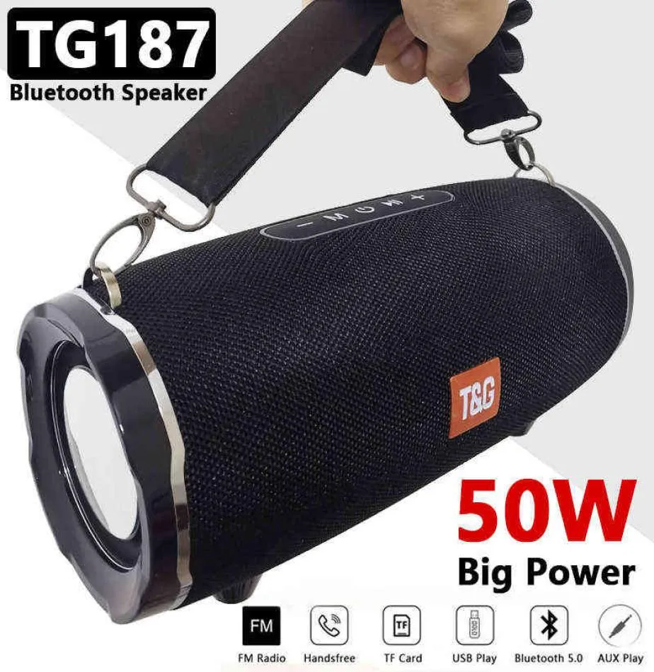 Portabla högtalare 50W High Power TG187 Bluetooth -högtalare Vattentät bärbar kolonn för PC -datorhögtalare Subwoofer Boom Box MU1770373