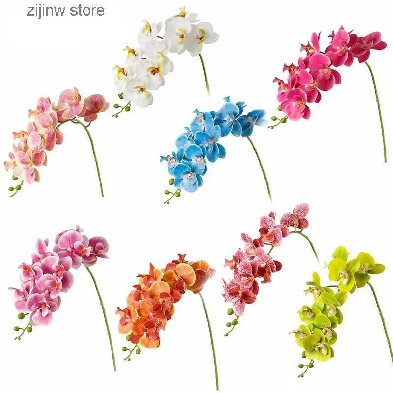 Kunstbloem Groen 9-koppen Kunstvlinder Orchidee 3D-printen Kunstmatig enkel 25 kleuren Nep Phalaenopsis Silicium Real Touch Bruiloft Decor Y240322